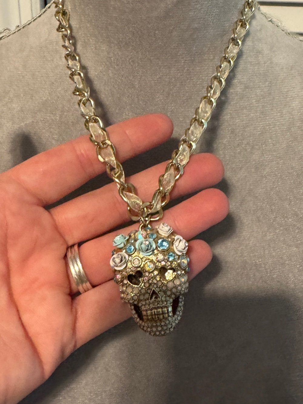 Betsey Johnson Sugar Skull Pendant with Flowers - Picture 5 of 7